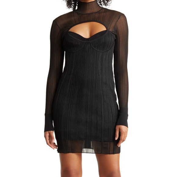 Herve Leger Dresses & Skirts - NWT Herve Leger medium black bandage dress with sheer sleeves